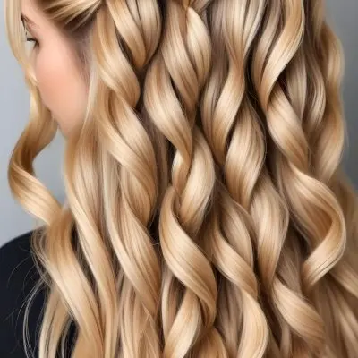 Braided Blonde Hair With Golden Highlights Intricate Weaving Pattern Close Up Shot Soft Lighting Creating A Warm And Inviting Texture Plain Background 25 625a