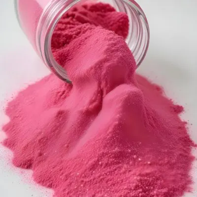 Bright Pink Glittery Sand Spilling Out Of A Clear Glass Jar With A Mound Of Sand On A White Surface 18 91cf