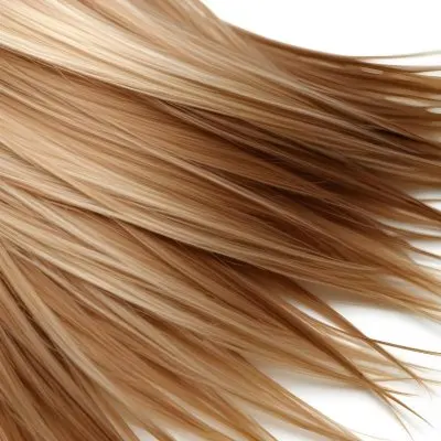 Brown And Blonde Hair Strands With Visible Texture Illuminated By A Bright Light Source Creating Highlights And Shadows Against A Plain White Background 24