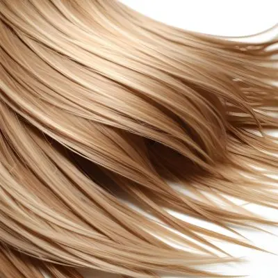 Brown And Blonde Hair Strands With Visible Texture Illuminated By A Bright Light Source Creating Highlights And Shadows Against A Plain White Background 37 B786