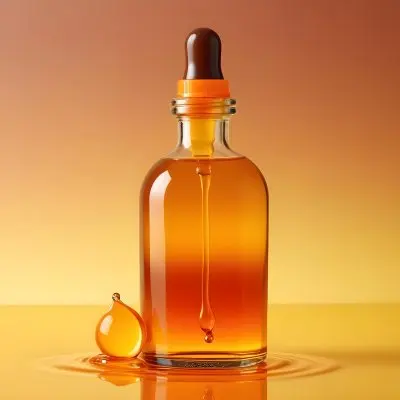 Brown Glass Bottle With A Dropper Submerged In A Orange Liquid The Background Is A Gradient Of Yellow And Orange 28 8f71