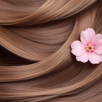 Brown Hair With A Pink Flower On Top The Hair Is Shiny And Healthy The Background Is Blurred 25 0912