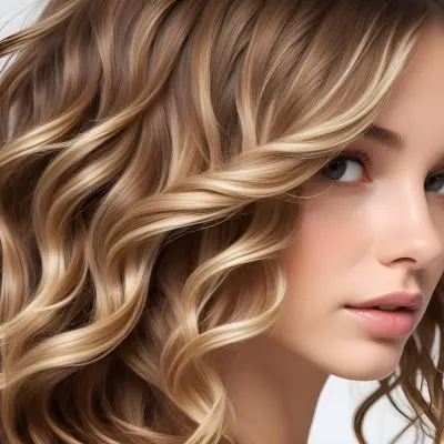 Brown Hair With Blonde Highlights Wavy Texture Close Up Shot Strands Overlapping Natural Lighting Clean White Background Hair Styled In Loose Waves Natural Look Hair Care Product Advertisement 15 Acd8