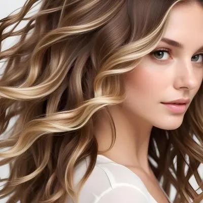 Brown Hair With Blonde Highlights Wavy Texture Close Up Shot Strands Overlapping Natural Lighting Clean White Background Hair Styled In Loose Waves Natural Look Hair Care Product Advertisement 24 4b51