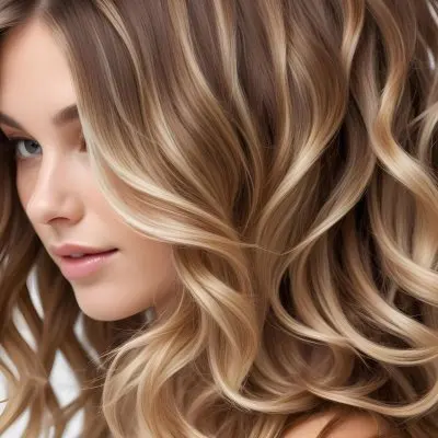 Brown Hair With Blonde Highlights Wavy Texture Close Up Shot Strands Overlapping Natural Lighting Clean White Background Hair Styled In Loose Waves Natural Look Hair Care Product Advertisement 33 3fff