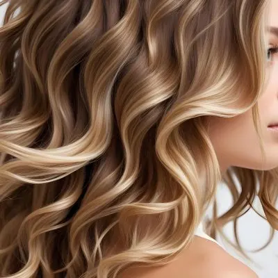 Brown Hair With Blonde Highlights Wavy Texture Close Up Shot Strands Overlapping Natural Lighting Clean White Background Hair Styled In Loose Waves Natural Look Hair Care Product Advertisement 44 D87b