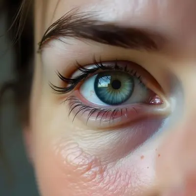 Close Up Of A Caucasian Woman S Eye Around 25 Years Old With Tears Falling Detailed Iris Red Veins And Fair Skin In A White Background 12 4a4d