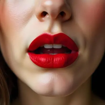 Close Up Of A Woman S Face With Bright Red Lipstick On Her Lips 15 2e4b