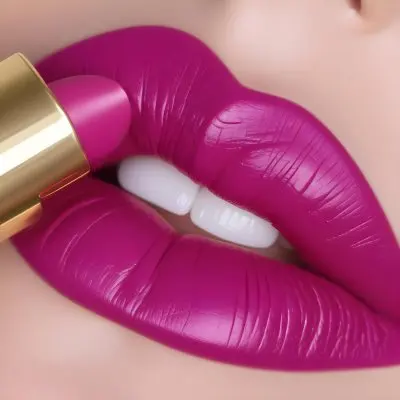 Close Up Of A Woman S Lips With A Bold Fuchsia Lipstick The Lips Are Well Defined And Glossy Showcasing A Smooth Texture A Hand Holding A Gold Lipstick Tube Is Visible With The Brand Logo Facing Up The Background Is 12 Fe32