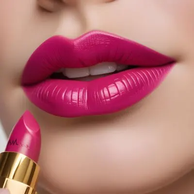 Close Up Of A Woman S Lips With A Bold Fuchsia Lipstick The Lips Are Well Defined And Glossy Showcasing A Smooth Texture A Hand Holding A Gold Lipstick Tube Is Visible With The Brand Logo Facing Up The Background Is 41 7184