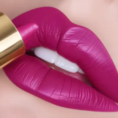 Close Up Of A Woman S Lips With A Bold Fuchsia Lipstick The Lips Are Well Defined And Glossy Showcasing A Smooth Texture A Hand Holding A Gold Lipstick Tube Is Visible With The Brand Logo Facing Up The Background Is 9 Efba