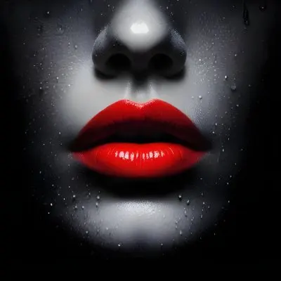 Close Up Of A Woman S Lips With Bold Red Lipstick Against A Dark Background With Water Droplets 6 Deb5
