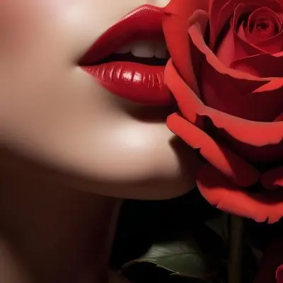 Close Up Of A Woman S Red Lips And A Red Rose With Dramatic Lighting And Shadow Effect 11 28fb