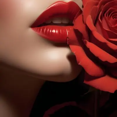 Close Up Of A Woman S Red Lips And A Red Rose With Dramatic Lighting And Shadow Effect 13 2183