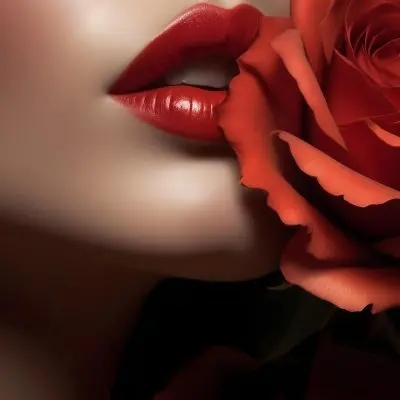 Close Up Of A Woman S Red Lips And A Red Rose With Dramatic Lighting And Shadow Effect 17 1cf8