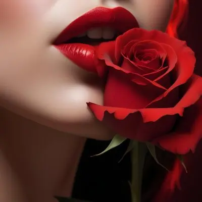 Close Up Of A Woman S Red Lips And A Red Rose With Dramatic Lighting And Shadow Effect 20 Cff6