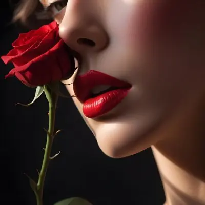 Close Up Of A Woman S Red Lips And A Red Rose With Dramatic Lighting And Shadow Effect 23 3dd5