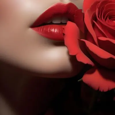 Close Up Of A Woman S Red Lips And A Red Rose With Dramatic Lighting And Shadow Effect 3 1970