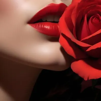 Close Up Of A Woman S Red Lips And A Red Rose With Dramatic Lighting And Shadow Effect 4 F126