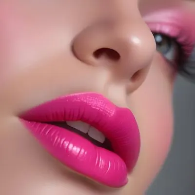 Close Up Of A Young Woman With Fair Skin And Glossy Pink Lips Her Eyes Are Accentuated With Bright Pink Eyeshadow And Her Eyelashes Are Long And Defined The Background Is Softly Blurred Focusing Attention On Her F 20 35fa