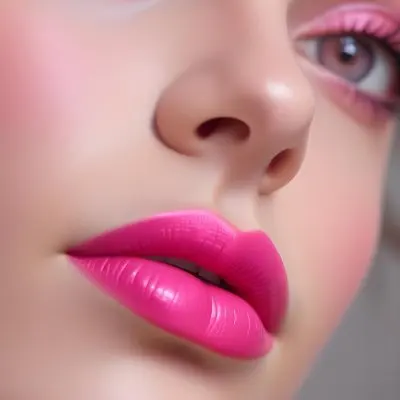 Close Up Of A Young Woman With Fair Skin And Glossy Pink Lips Her Eyes Are Accentuated With Bright Pink Eyeshadow And Her Eyelashes Are Long And Defined The Background Is Softly Blurred Focusing Attention On Her F 8 C598