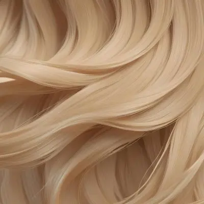 Close Up Of Long Blonde Hair Shiny And Flowing With Subtle Waves In A Studio Setting With Neutral Background 63 434a