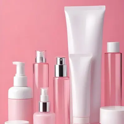 Cosmetic Bottles And Tubes Of Different Sizes And Shapes On A Pink Background Some Of Them Are White And Transparent 23 7335