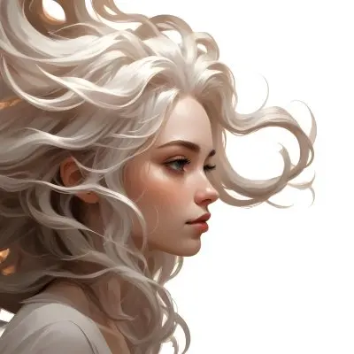 Curly White Hair Strands Light Reflections White Background 27 E479
