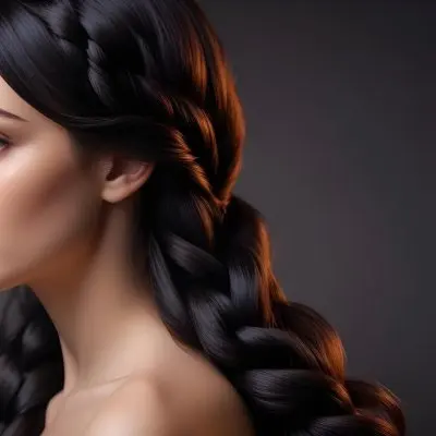 Dark Shiny Hair With Smooth Flowing Strands Showcasing Intricate Braiding And Texture With A Blurred Background 13 6c0e