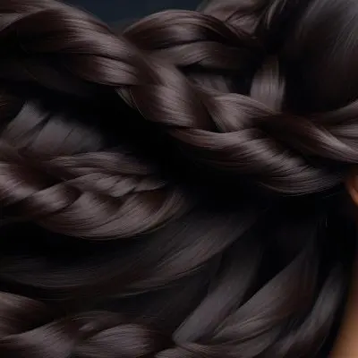 Dark Shiny Hair With Smooth Flowing Strands Showcasing Intricate Braiding And Texture With A Blurred Background 15 6f73
