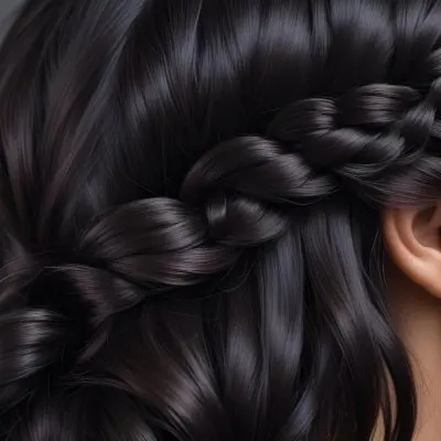 Dark Shiny Hair With Smooth Flowing Strands Showcasing Intricate Braiding And Texture With A Blurred Background 16 Ea11