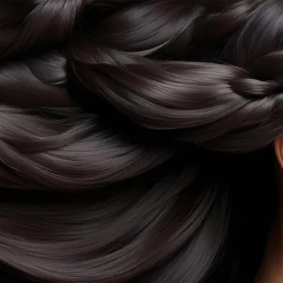 Dark Shiny Hair With Smooth Flowing Strands Showcasing Intricate Braiding And Texture With A Blurred Background 34 041c
