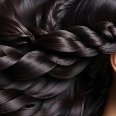 Dark Shiny Hair With Smooth Flowing Strands Showcasing Intricate Braiding And Texture With A Blurred Background 6 6ca5