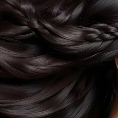 Dark Shiny Hair With Smooth Flowing Strands Showcasing Intricate Braiding And Texture With A Blurred Background 72 Bba5