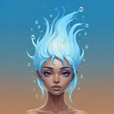 Digital Painting A Blue Hair Follicle With A Glowing Aura Surrounded By Bubbles On A Light Brown Skin Background With A Gradient Blue Background Bold And Slim Lines Brush Strokes 1 01bd