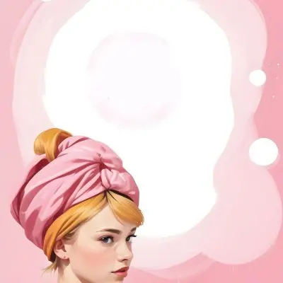 Digital Painting A Caucasian Girl 18 Years Old Blonde Hair With A Pink Towel On Her Head Pink Background With White Circles Bold And Slim Lines Brush Strokes 21 Fc5b
