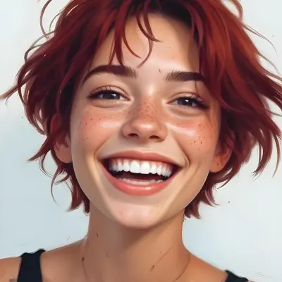 Digital Painting A Caucasian Girl With Freckles 21 Years Old Black Messy Hair Smiling Wearing A Black Shirt In A White Background Bold And Slim Lines Brush Strokes 4 1718