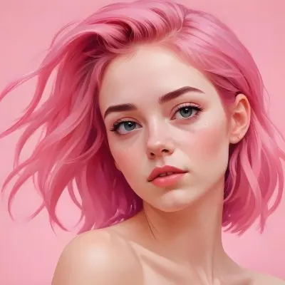 Digital Painting A Caucasian Woman 23 Years Old Pink Hair Pink Background Bold And Slim Lines Brush Strokes 10 6cbb