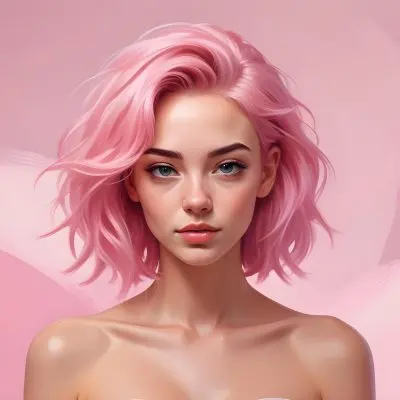 Digital Painting A Caucasian Woman 23 Years Old Pink Hair Pink Background Bold And Slim Lines Brush Strokes 19 05b7