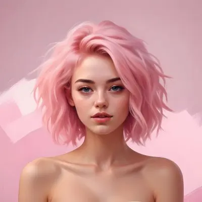 Digital Painting A Caucasian Woman 23 Years Old Pink Hair Pink Background Bold And Slim Lines Brush Strokes 22 7567