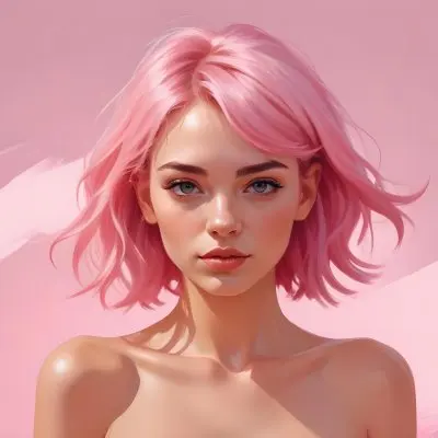 Digital Painting A Caucasian Woman 23 Years Old Pink Hair Pink Background Bold And Slim Lines Brush Strokes 24 537a