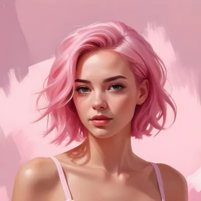 Digital Painting A Caucasian Woman 23 Years Old Pink Hair Pink Background Bold And Slim Lines Brush Strokes 5 D175