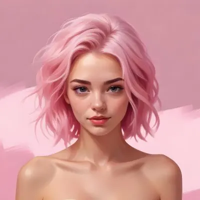 Digital Painting A Caucasian Woman 23 Years Old Pink Hair Pink Background Bold And Slim Lines Brush Strokes 7 C1de