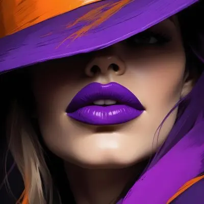 Digital Painting A Caucasian Woman 30 Years Old With Orange Lips And A Big Orange And Purple Hat In A Dark Background Bold And Slim Lines Brush Strokes 7 E1f8