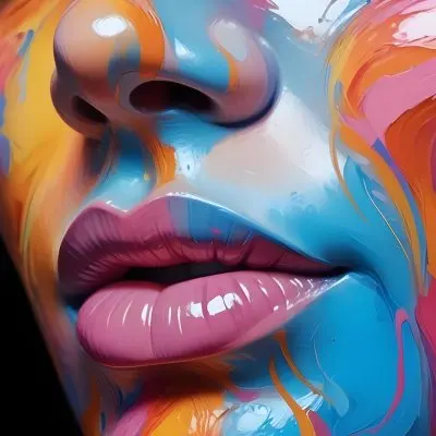 Digital Painting A Close Up Of A Colorful Abstract Face With Vibrant Swirling Patterns Of Pink Blue And Orange Hues The Lips Are Prominent And Appear To Be Slightly Parted Creating An Emotive Expression Bo 26 950a