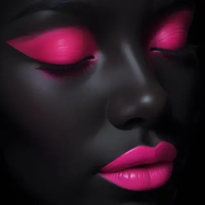 Digital Painting A Close Up Of A Face With A Completely Black Background The Skin Is Painted Black And The Eyes Are Closed With Bright Pink Eyeshadow The Lips Are Glossy And Painted In A Vibrant Pink Color Creating 11 9220