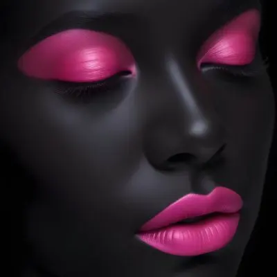 Digital Painting A Close Up Of A Face With A Completely Black Background The Skin Is Painted Black And The Eyes Are Closed With Bright Pink Eyeshadow The Lips Are Glossy And Painted In A Vibrant Pink Color Creating 18 D81c