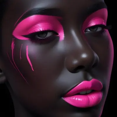 Digital Painting A Close Up Of A Face With A Completely Black Background The Skin Is Painted Black And The Eyes Are Closed With Bright Pink Eyeshadow The Lips Are Glossy And Painted In A Vibrant Pink Color Creating 19 8c60