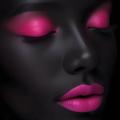 Digital Painting A Close Up Of A Face With A Completely Black Background The Skin Is Painted Black And The Eyes Are Closed With Bright Pink Eyeshadow The Lips Are Glossy And Painted In A Vibrant Pink Color Creating 22 8351