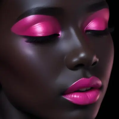 Digital Painting A Close Up Of A Face With A Completely Black Background The Skin Is Painted Black And The Eyes Are Closed With Bright Pink Eyeshadow The Lips Are Glossy And Painted In A Vibrant Pink Color Creating 33 1145
